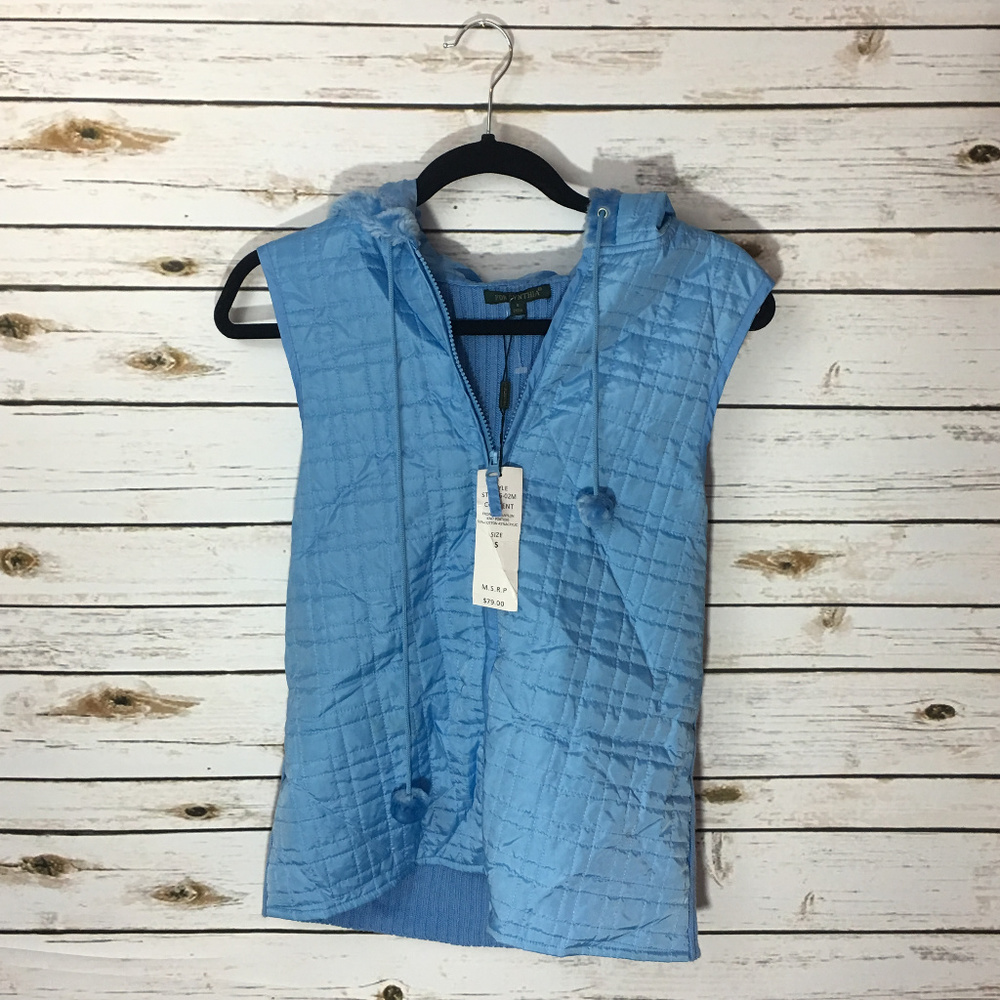 For Cynthia Light Blue Vest Zip Up Hooded